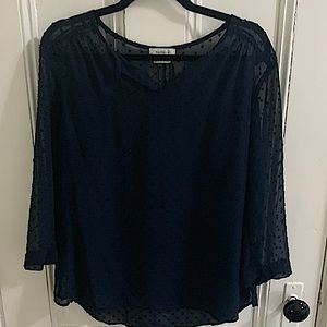 Van Heusen Navy Sheer Knobby Textured Top, clip dot, size medium